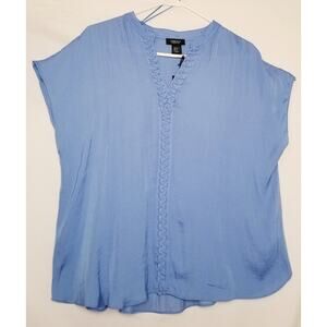 Jones & Co Jones New York Womens Blue Pull Over Cap Sleeves Round V-Neck Size XL